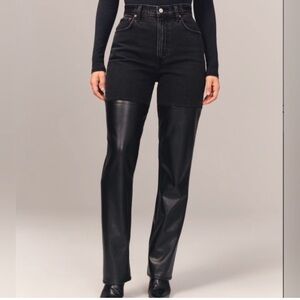 Abercrombie & Fitch 90s straight ultra high rise black Denim fauxleather jeans